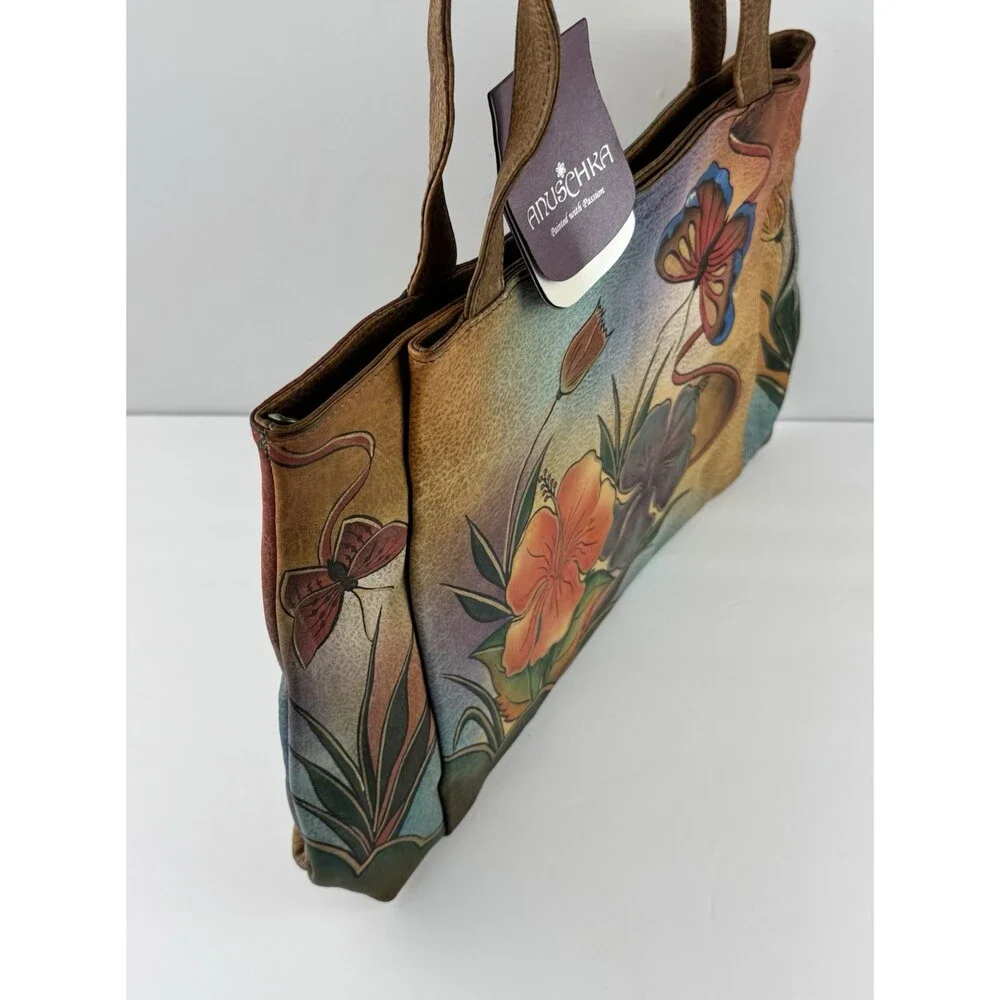 NEW Anna By Anuschka Mediterranean Garden Hand Painted Leather Large Tote Bag